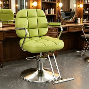 Sillón de Barbería Moderno con Asiento de Cuero Sintético, Estructura de Acero Inoxidable, Base Redonda con Altura Ajustable Hidráulica, Mueble de Salón - Product Image 5