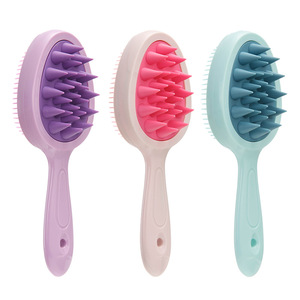 Cepillo de pelo de doble cara, masajeador de cuero cabelludo, cepillo de baño rosa, morado y verde para masaje de cabeza - Product Image 5