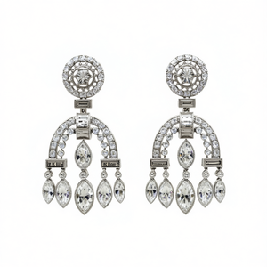 Boucles d'oreilles chandelier en or blanc K1018, cristal taille marquise, bijoux de mariage classiques pour femmes - Product Image 1