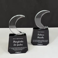 Plaque en verre cristal transparente en forme de lune avec gravure de logo personnalisée et base pour récompenses de compétition