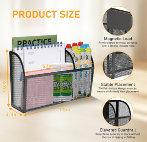 Magnetic <b>Desk</b> Organizer 3 Compartment Metal Mesh Pen Holder for Locker <b>Whiteboard</b> Refrigerator Office Black - Product Image 2