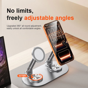 Magnetic Aluminum Alloy Dual Position 360 Rotating Adjustable Portable Foldable Desk <strong>Stand</strong> for <strong>iPhone</strong> iPad Smartphone - Product Image 5