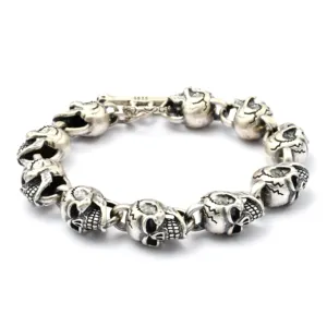 Low price rock jewelry Antique black men bracelet men skull bracelet 925 silver