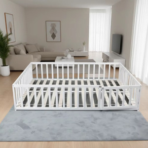 Lits de sol pour tout-petits, lit de sol double avec barrières de sécurité, lattes Montessori pour enfants, porte convertible - Product Image 4