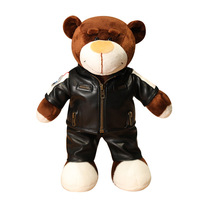 Nouveau casque de moto ours en peluche veste en cuir ours en peluche animaux en peluche poupées moto décoration coffre suspendu accessoire