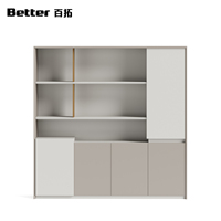 Mueble de Oficina Modular de Madera Maciza Moderno, con Iluminación LED, Credenza Ejecutiva, Gran Capacidad de Almacenamiento, Estante de Exhibición para Oficina