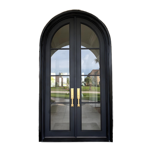 Wrought Iron Arched Entry Doors With Decorative Glass Panels Exterior <b>Swing</b> Metal Front Door Finished Steel Construc - Product Image 6