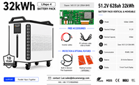 Batterie de stockage d'énergie domestique EU Docan 32 kWh 51,2 V 628 Ah LiFePO4, batterie solaire 200 A avec BMS intelligent et équilibreur actif pour installateur