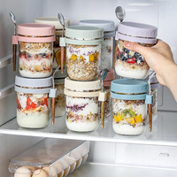 Gobelets et ensembles de petit-déjeuner écologiques portables pour overnight oats – Contenant en verre avec cuillère, couvercle, remplissage et emballage hermétique