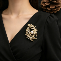 Broche en laiton plaqué or 18 carats style bambou avec perle, petite taille, pour Hanfu, Cheongsam, ornement fixe pour vêtement traditionnel