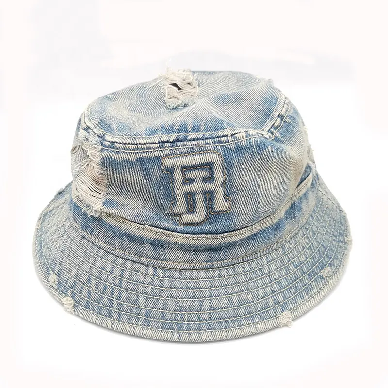 Vintage yıkama Denim kova kapağı hip hop güneş şapkaları üreticisi kot şapka