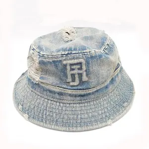 Vintage Waschungen Denim Eimer Kappe Hip Hop Sonnen hüte Hersteller Jeans Hüte