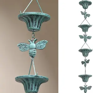 Oniya Metal Hummingbird Rain Chains Garden with Cup for Home Garden Outside Decor