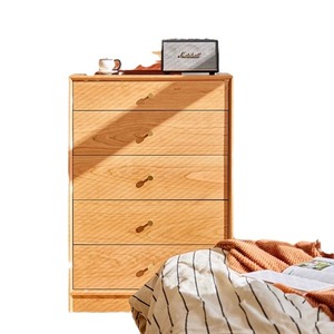 Solid Wood Five Drawer <b>Chest</b> Cherry Minimalist Style Freestanding Dresser Bedroom <b>Storage</b> Cabinet - Product Image 5