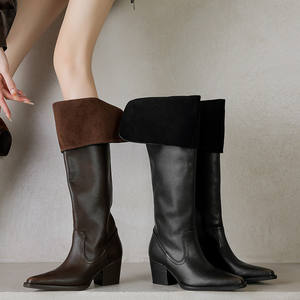 2025 automne hiver élégant dame sur le genou bottes robe de soirée chaussures Design de mode talons hauts femmes mince longues bottes 40 marron - Product Image 1