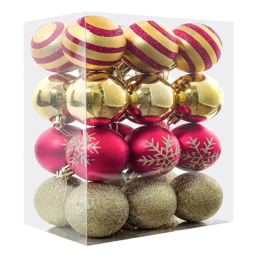 2024 günstiger Satz 24 Stück Indoor Kunststoff hängender Weihnachtskugel Ornament Bauble rot Gold Shatter Proof Weihnachtsbaum Dekoration