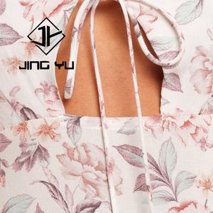 ชุดเดรสลำลองแบบผูกโบว์ลายดอกไม้หรูหรา ออกแบบโดยผู้ผลิต ชุดเดรสคอ halter ผ้าฝ้ายสั่งทำพิเศษ ความยาวปานกลาง - Product Image 6