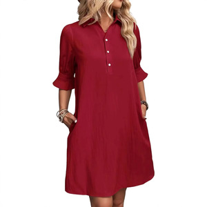 Camicia europea americana abito da donna largo Casual tinta unita mezza manica <span class=keywords><strong>a</strong></span> linea Mini abito da spiaggia - Product Image 4
