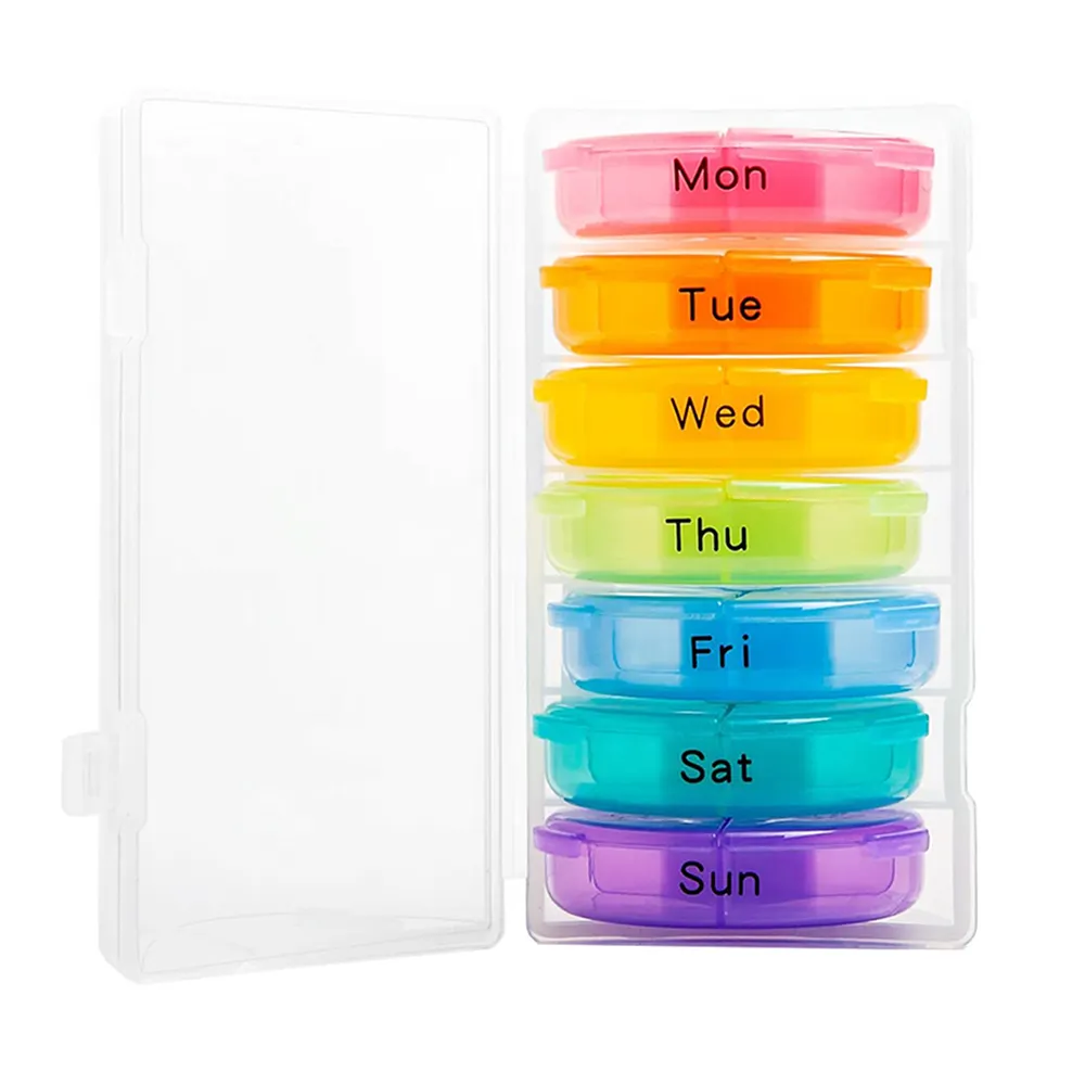 Promotion Dispenser Plastic Storage Boxes Divided Grid Travel Pill Case Medicine Colorful Portable One Week PP Pill Box