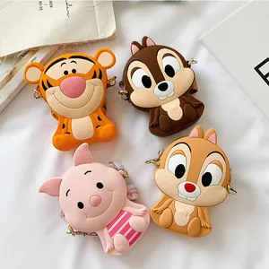 Silikon Lembut 3D Lucu Kartun Babi Tigger Tupai Tas Penyimpanan Bahu Anak-anak Tas Tangan Portabel