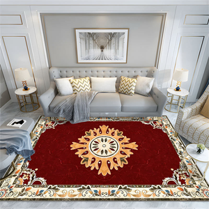 Tapis rectangulaire traditionnel à motifs floraux rouge beige pour salon, antidérapant, fabriqué à la machine, synthétique, à poils ras - Product Image 4