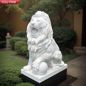 <span class=keywords><strong>Statue</strong></span> de Lion assis <span class=keywords><strong>en</strong></span> marbre sculpté à la main - Product Image 3
