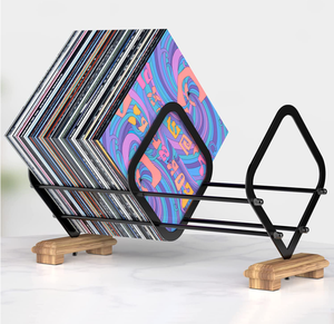 Vinyl record storage rack vinyl record storage box display rack metal structure wooden base record holder