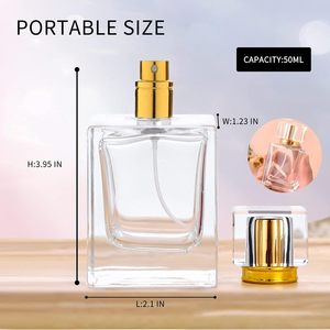 Botellas de Perfume Cuadradas de Vidrio Transparente de Lujo de 30 ml, 50 ml y 100 ml con Pulverizador de Bomba y Tapa Cuadrada, Serigrafía, Color Personalizado Disponible - Product Image 3
