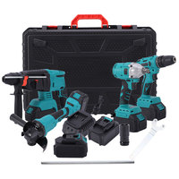 Kit d'outils électriques sans fil Leighly TB001 4-en-1 au lithium-ion avec marteau électrique, clé à chocs, perceuse et meuleuse d'angle