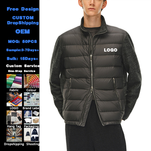 Gilet/gilet en laine matelassé à col montant, tricoté sur mesure pour homme, avec capuche et patchwork. - Product Image 1