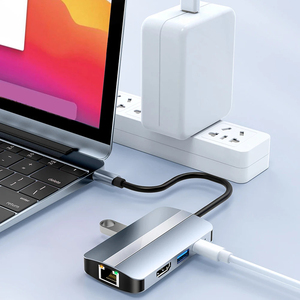 6 trong 1 Multiport <span class=keywords><strong>Adapter</strong></span> <span class=keywords><strong>HDMI</strong></span> tương thích 4K/30Hz <span class=keywords><strong>USB</strong></span> C Dock pd87w SD TF Đầu Đọc Thẻ 5Gbps truyền dữ liệu cổng Ethernet cho máy tính xách tay - Product Image 2