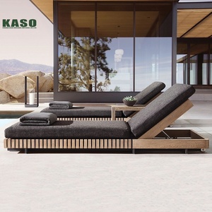 سرير شمس فاخر للفنادق للاستخدام الخارجي مقاوم للماء مصنوع من الألومنيوم وخشب الساج والحبال كرسي استلقاء للشاطئ والفناء وحمام السباحة - Product Image 1