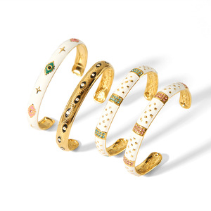 กำไลเคลือบลายตาปีศาจ |   กำไลข้อมือแบบเปิดสไตล์ฝรั่งเศส ปรับขนาดได้ ทำจากสแตนเลสสตีล ชุบทอง 18K PVD สำหรับผู้หญิง |   กันน้ำ ป้องกันอาการแพ้ - Product Image 1