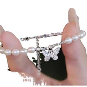 Bracelet en perles d'eau douce de Zhuji Pearl, nouveau modèle, corps entier en argent écrasé, super beau, papillon léger, charme tendance - Product Image 5