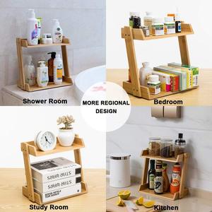 Bamboo Storage <b>Rack</b> 2 Tier Wooden Desktop Organizer For Cosmetics Bathroom Kitchen Countertop Storage Eco Friendly - Product Image 4