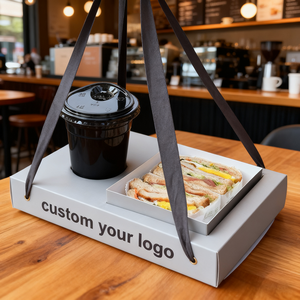 Boîte à lunch portable avec <span class=keywords><strong>porte</strong></span>-gobelet intégré, plateau en papier personnalisé pour sandwichs, toasts et boissons, à tenir à la main - Product Image 5