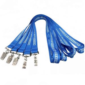 Promotional Flat Braided Plain Blue Company Id Card Holder Lanyard Polyester Bulldog <b>Clip</b> Lanyard - Product Image 3
