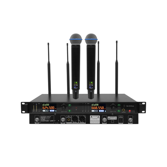 Wireless True Diversity UHF Microphone Two Channel Handheld Microphone with Shu-re Beta 58A Capsule