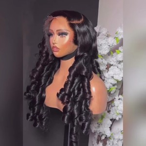 30英寸无胶天然瑞士13x6高清全头假发巴西100%原生印度人发宽松深波浪蕾丝假发 - Product Image 6