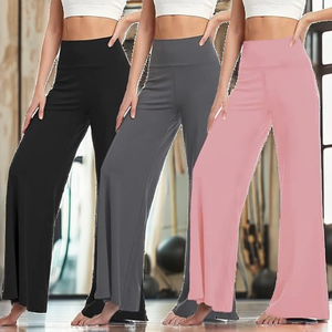 Women's High Elastic Waist Wide Leg Full Length <b>Flared</b> Leg Breathable Stretch Yoga <b>Leggings</b> OEM Manufacturer - Product Image 2