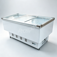 Congélateur coffre commercial à froid direct, 2,0 m, monotempérature, 3 portes, couvercle coulissant plat, pour aliments surgelés et crèmes glacées