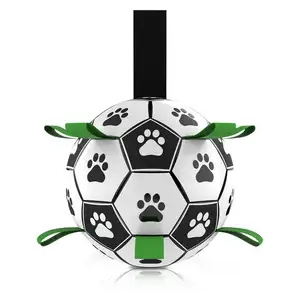 Hot Sale Bite Resistant Nontoxic PU Dog Football Toy Soccer Ball With Grab Outdoor Interactive Dog Toys For Tug Of War