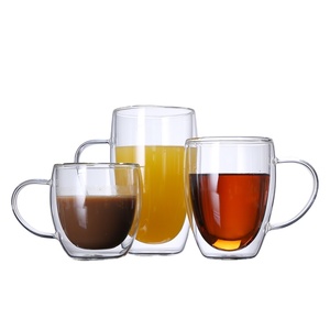250ml/350ml/450ml transparent double glass heat resistant coffee cup with handle