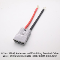 Cable de Silicona con Conductor de Cobre Rojo y Negro de 0.2m/0.3m/0.5m/1m, 50A, Terminal de Anillo, para Baterías Industriales y de RV