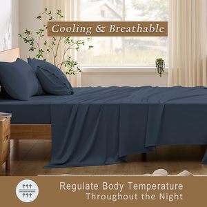 Bộ tấm làm mát sang trọng-100% viscose từ bộ đồ giường 4 mảnh bằng tre (Kích thước nữ hoàng)-Túi sâu Thêm 18 inch - Product Image 5