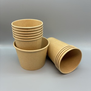 Bols en papier ronds jetables de qualité alimentaire avec couvercles pour usage commercial, style uni beige - Product Image 6