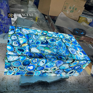 Tùy chỉnh thiết kế hiện đại mờ màu xanh Agate Vanity đầu với bồn rửa tích hợp | Ánh sáng-truyền tự nhiên đá phòng tắm lưu vực - Product Image 1