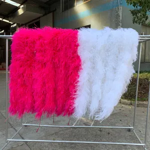 Decoration Directly selling Ostrich Feather Boas 5ply in mix color White big dyed Cloth Ostrich boa for Garment Skirt Dress