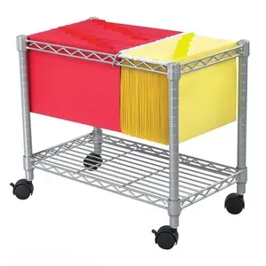 2 Tier NSF Approved Mobile Metal Wire Office File Trolley With 2" Casters Storage Rack