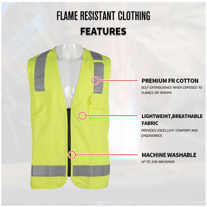 Gilet de sécurité jaune haute visibilité réfléchissant en coton et nylon avec fonctions antistatiques et anti-chaleur - Product Image 3